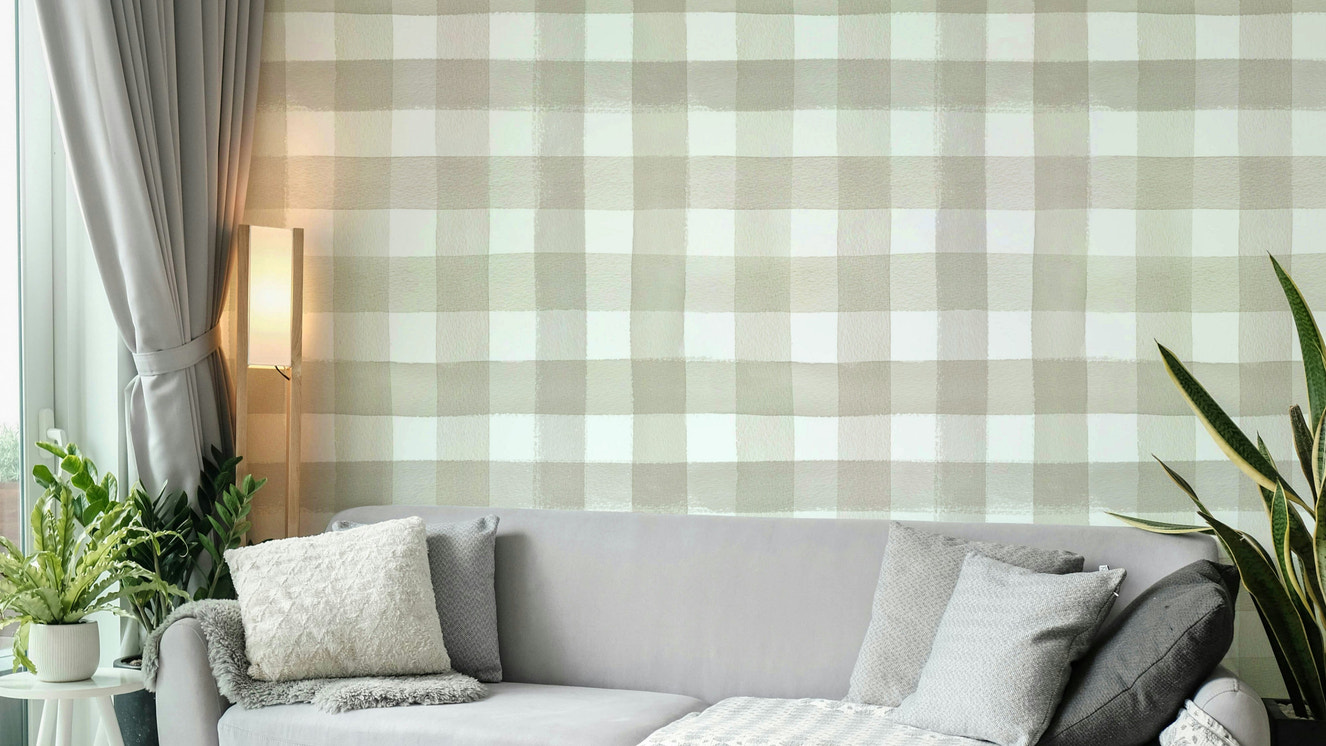 Classic beige plaid wall mural in soft tones

