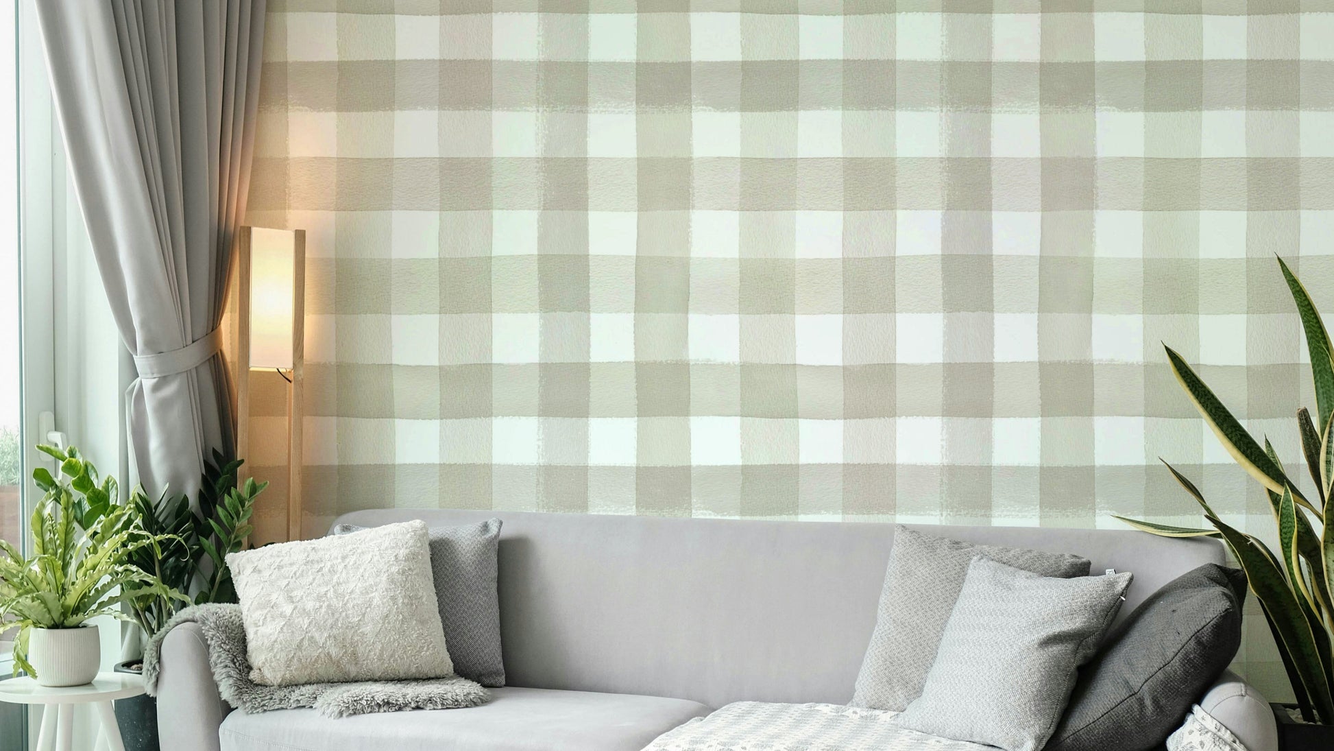 Classic beige plaid wall mural in soft tones

