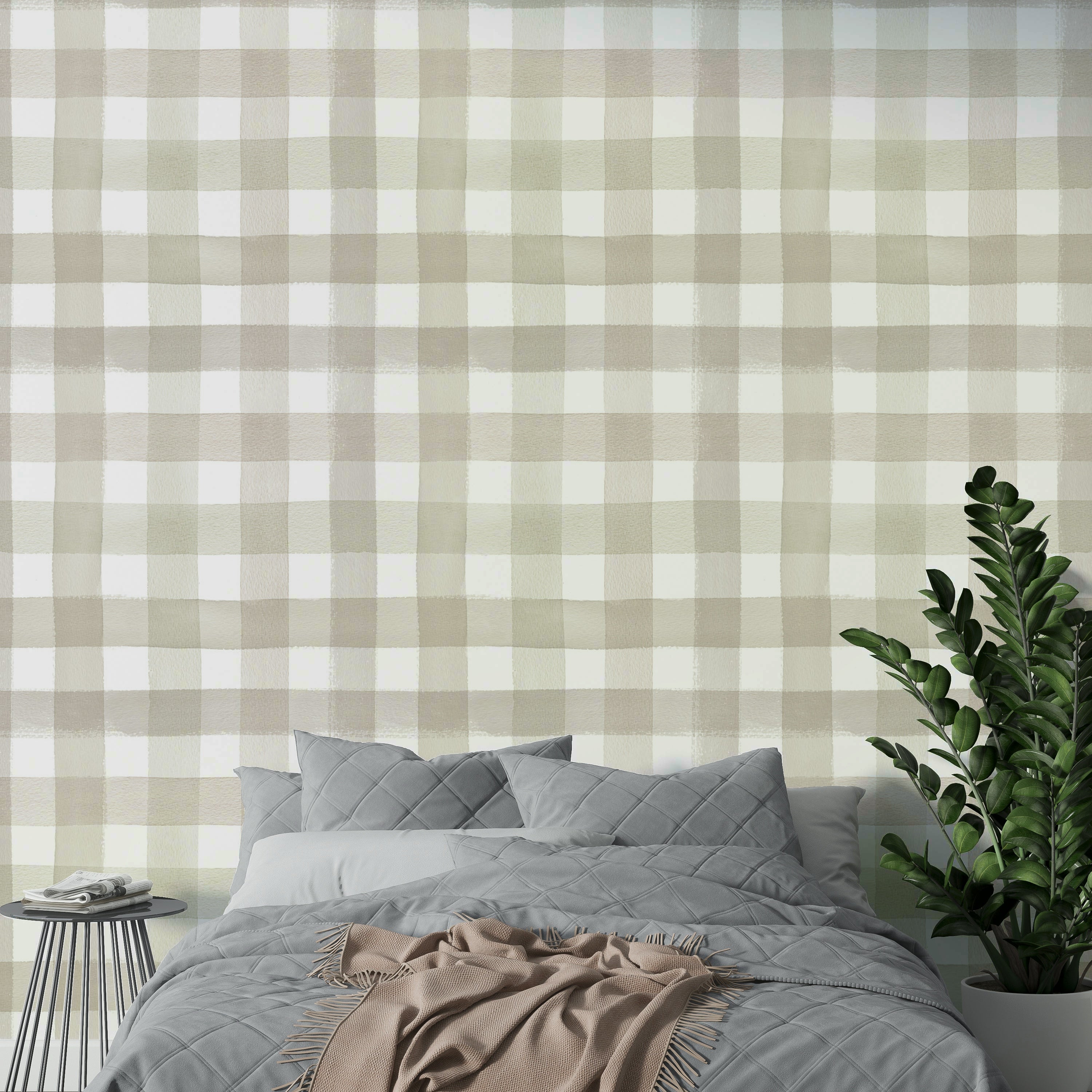 Beige gingham wallpaper with watercolor texture

