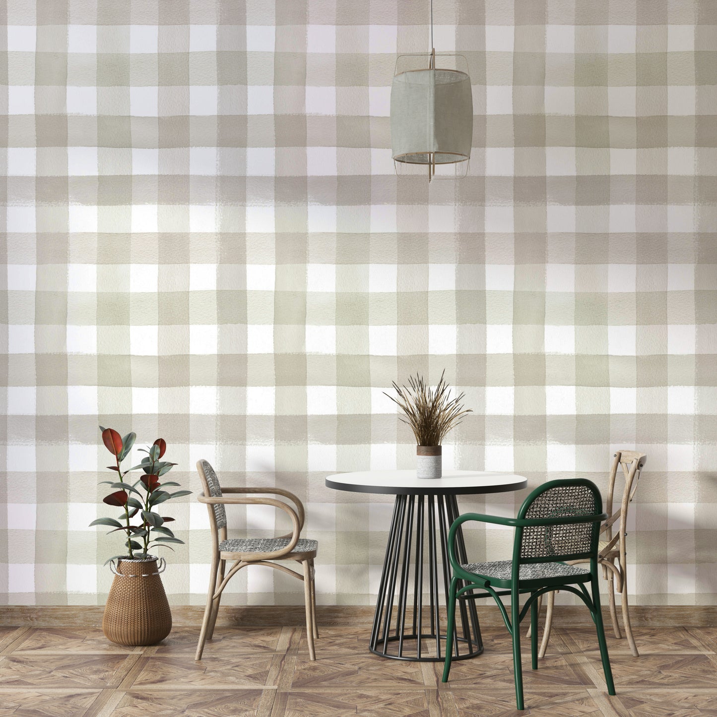 Watercolor beige checks for minimalist wall design

