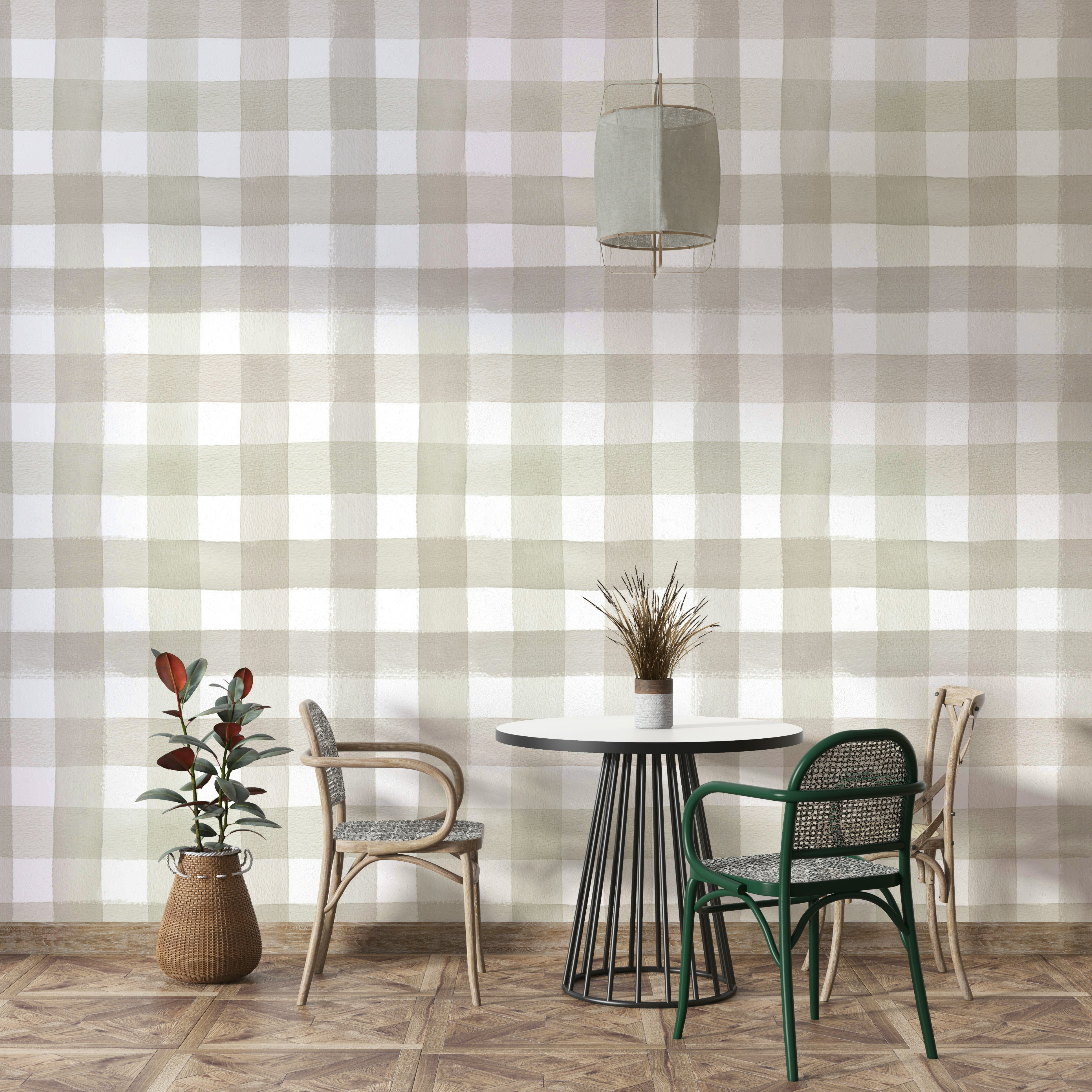 Watercolor beige checks for minimalist wall design

