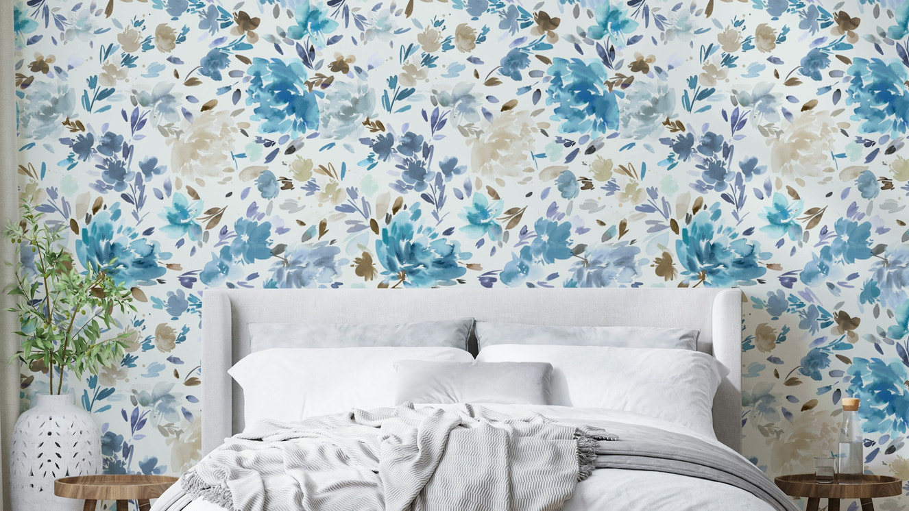 Watercolor roses in various blue shades

