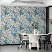 Blue tones rose design for modern wall covering

