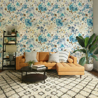 Hand-painted blue roses wall design

