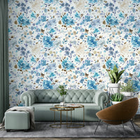 Classy floral wallpaper in watercolor blue


