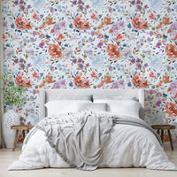 Red blue roses floral wallpaper with brushstroke effect

