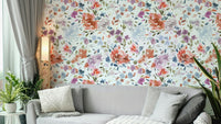 Classy floral wallpaper in red and blue tones

