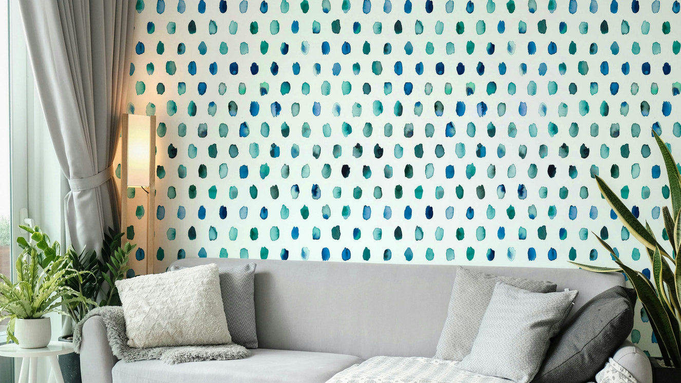 Artistic dot palette wallpaper in cool blue tones

