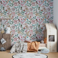 Green and orange watercolor flowers for vibrant walls.

