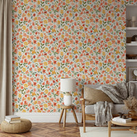 Watercolor floral wallpaper with orange and yellow tones.

