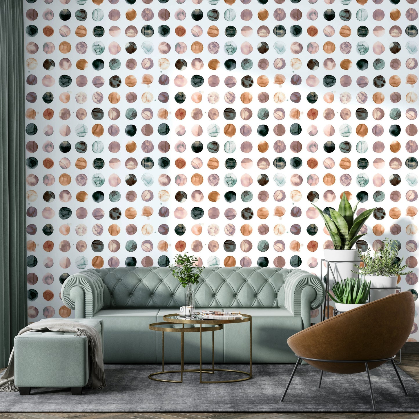 Scandi-inspired dots wallpaper in terracotta orange

