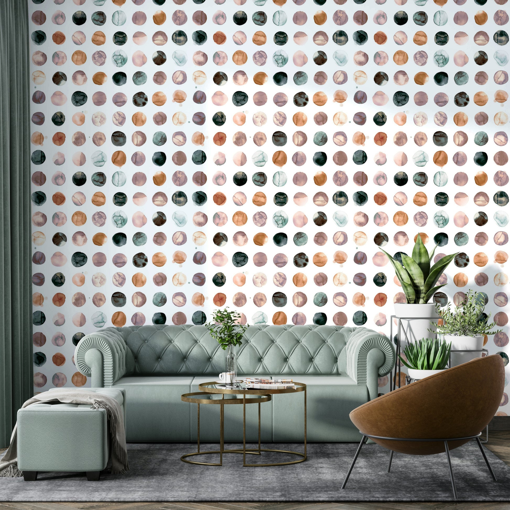 Scandi-inspired dots wallpaper in terracotta orange

