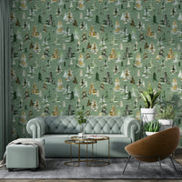 Nature-inspired Watercolor Pines Spruces Wallpaper


