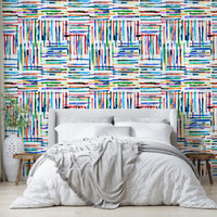 Striped watercolor tile wallpaper in blue shades.

