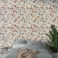 Elegant wildflowers watercolor on beige wallpaper.

