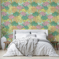 Pastel Monstera Wallpaper with Retro Palm Springs Vibes

