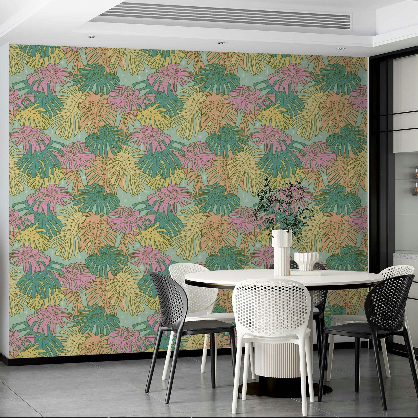 Pastel Tropical Monstera Aqua Wallpaper for Walls

