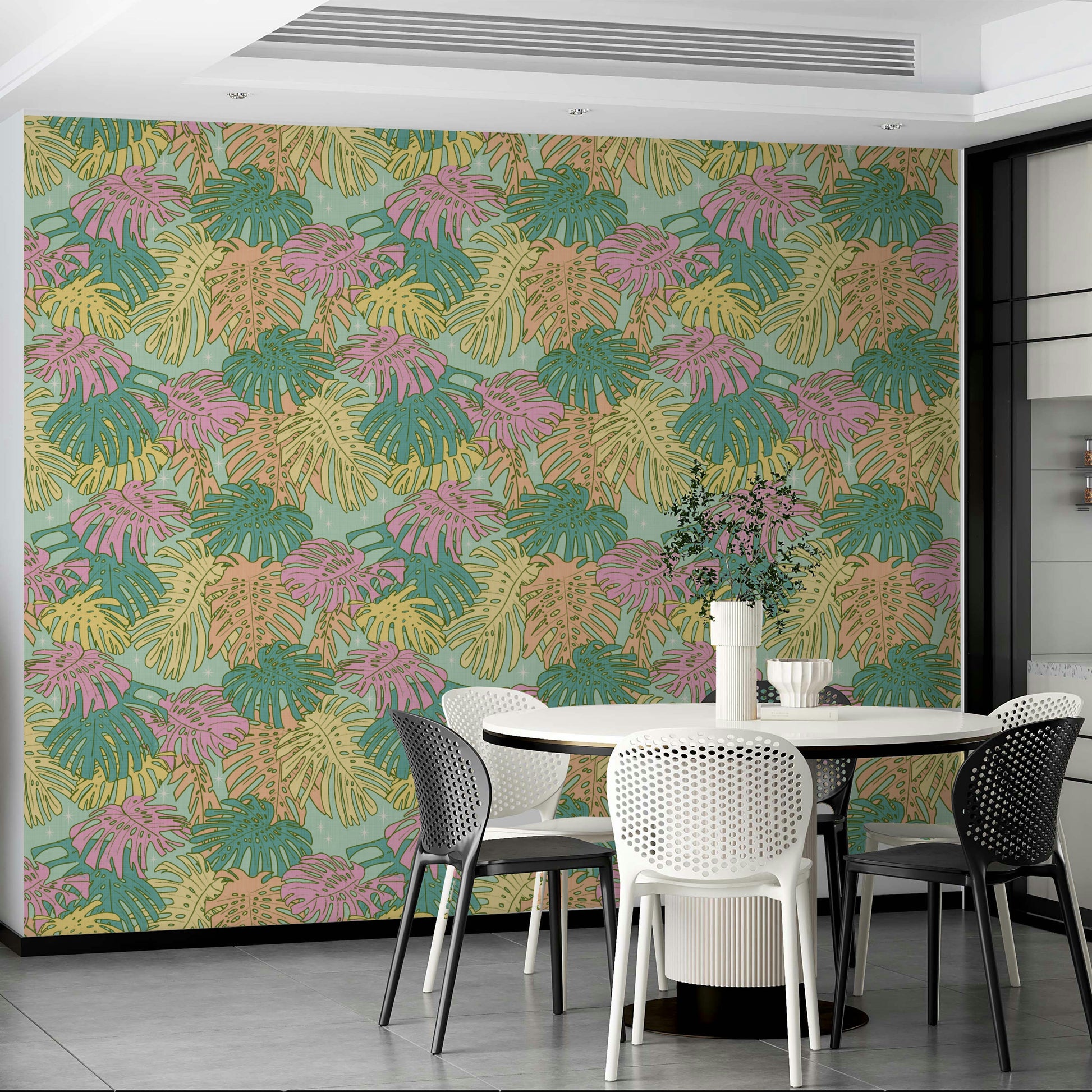 Pastel Tropical Monstera Aqua Wallpaper for Walls

