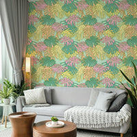 Aqua Palm Springs Retro Monstera Wallpaper Design


