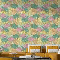 Fresh Aqua Monstera Wallpaper in Palm Springs Retro Design

