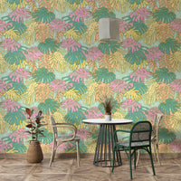 Aqua Palm Springs Style Monstera Wallpaper for Living Rooms

