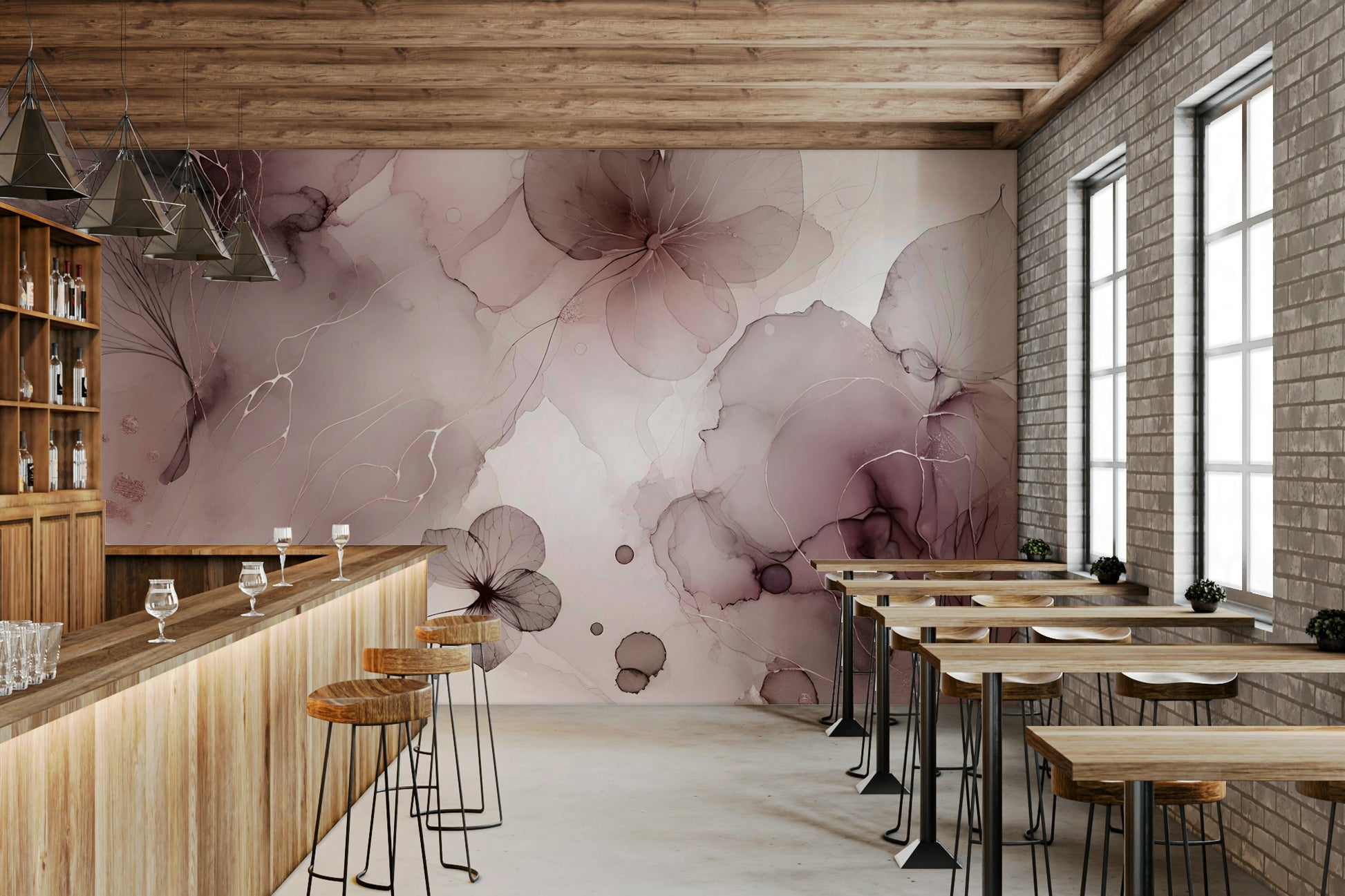 Subtle botanical pattern in blush tones for walls


