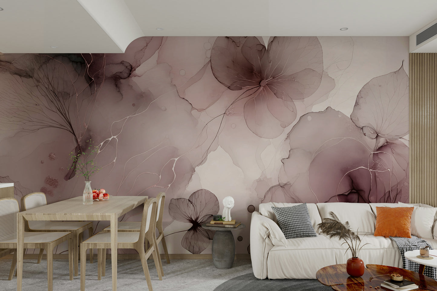 Blush botanical wallpaper mural for modern spaces

