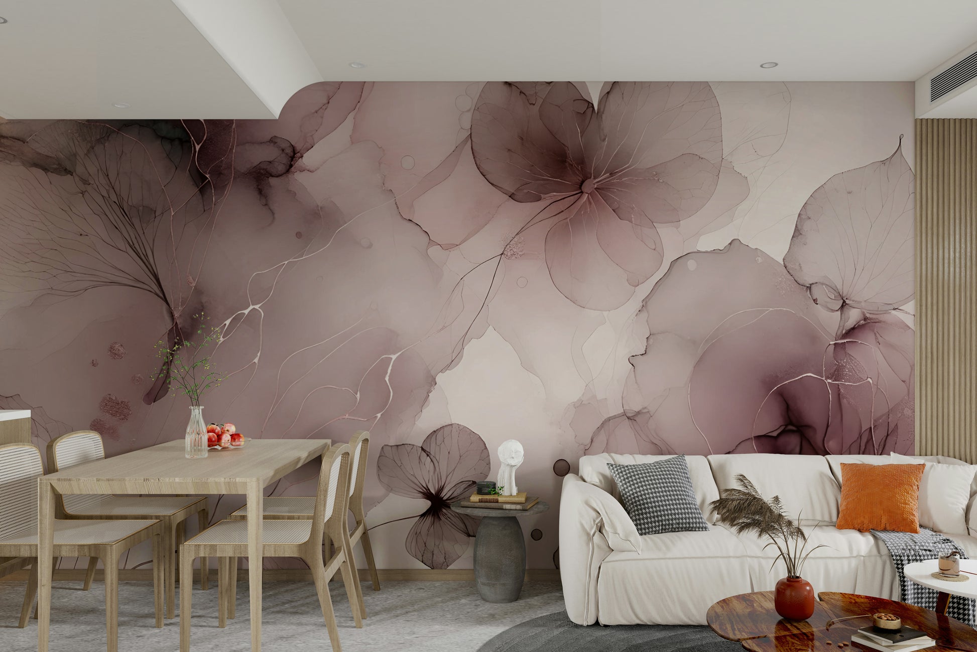 Blush botanical wallpaper mural for modern spaces

