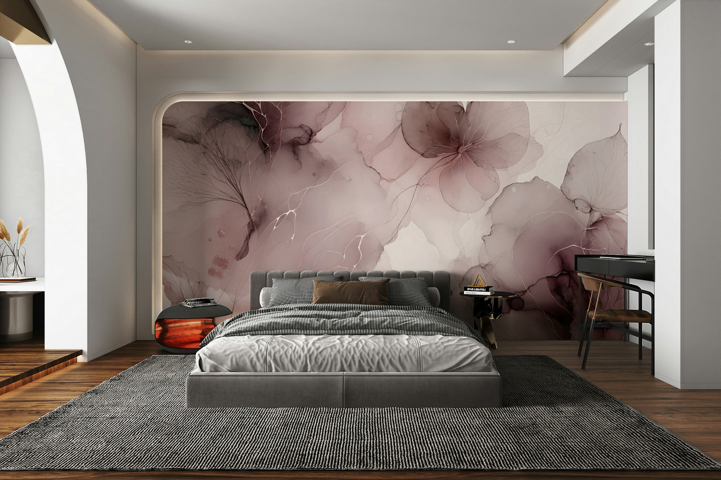 Subtle botanical pattern in blush tones for walls

