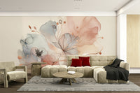 Lush blush botanical mural for a stylish home upgrade.


