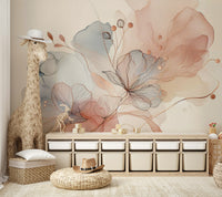 Add a blush botanical wall mural for a fresh look.

