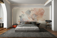 Dreamy blush botanical mural for cozy room decor.

