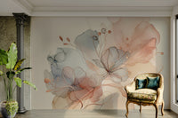 Soft blush-toned botanical mural for calming spaces.


