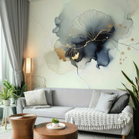 Artistic botanical mural in shimmering gold tones.

