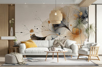 Luxurious wallpaper featuring gold ginkgo fan leaves.

