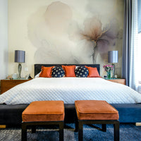 Contemporary mural of leaves with gilded veins.

