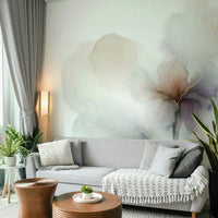 Wall mural featuring tropical leaves with gold accents.

