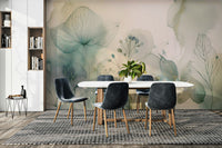 Whimsical flower mural with artistic brushstrokes.

