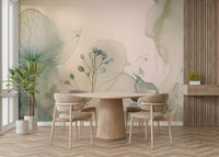 Tranquil mural with romantic blooming florals.

