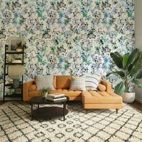 Whimsical grass print in calming blue tones.

