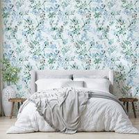 Peaceful wallpaper with sage wildflower meadow look.

