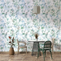 Sage green wallpaper with botanical wild grasses.

