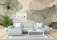 Light and airy mural with soft botanical elements.

