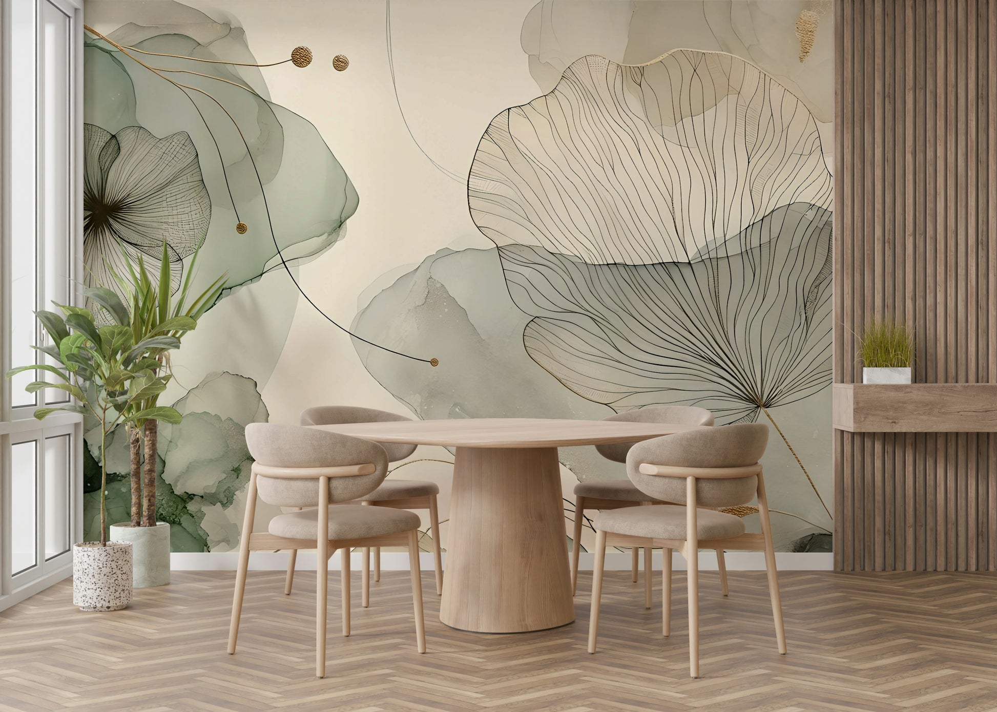 Delicate floral wallpaper with whispery sage petals.

