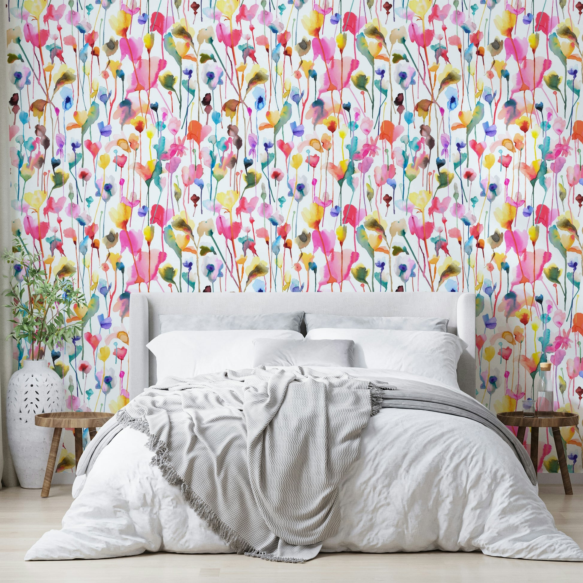 Watercolor wildflower pink wallpaper for home decor

