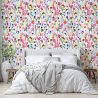 Watercolor wildflower pink wallpaper for home decor

