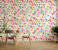 Dreamy pink wildflower watercolor wall art wallpaper

