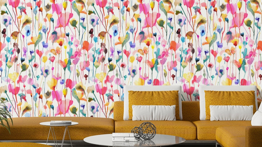 Wildflowers in soft pink watercolor design wallpaper

