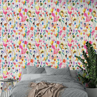 Charming pink wildflowers on watercolor wallpaper

