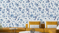Blue wild plants wallpaper with botanical motifs for walls

